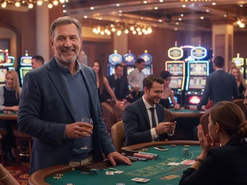 Old man posing confidently at a casino table, representing traditional charm and confidence in sabong Philippines culture.
