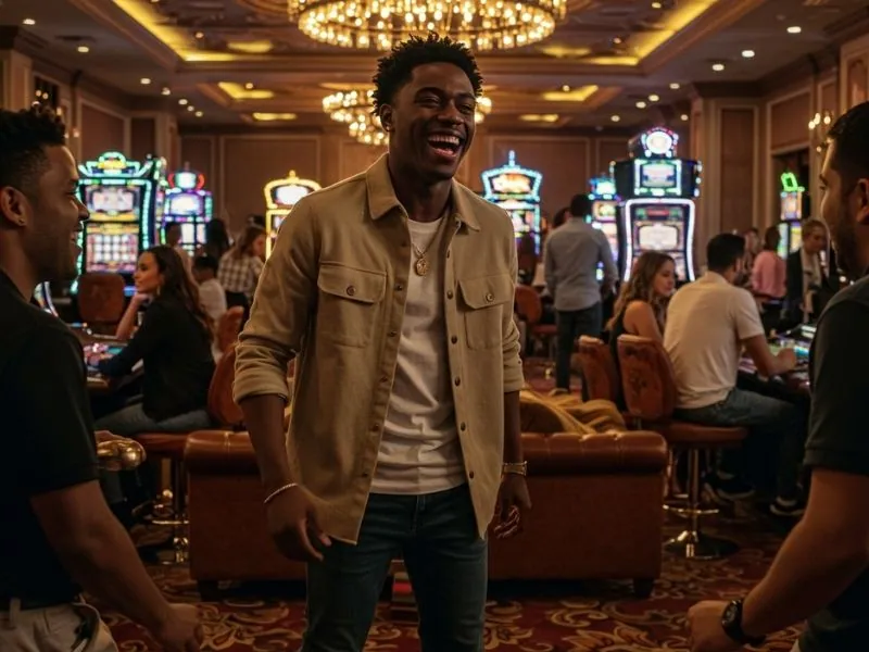 Group of friends laughing and enjoying the casino crowd at sabongsportslive com