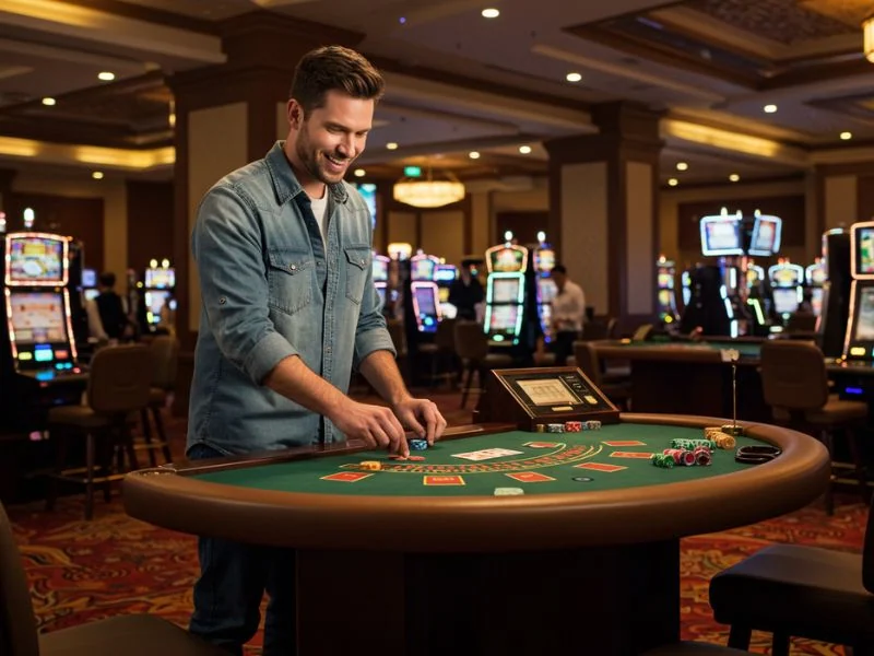 Happy man celebrating a big win while betting at 747 online casino