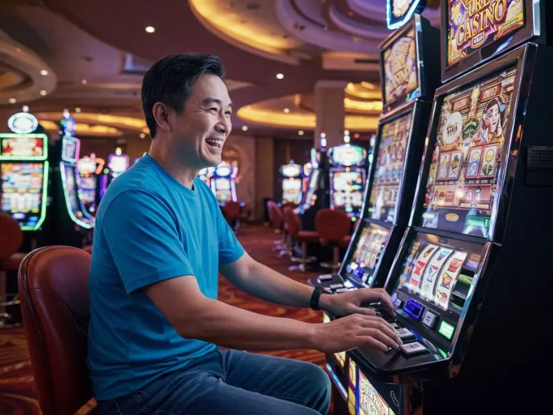 Happy player enjoying slot games at 777 pub online casino