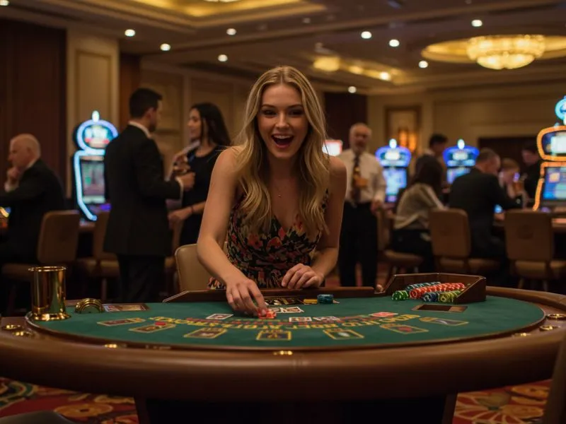 Pretty lady enjoying a solo gaming session at 8k8 Online Casino.