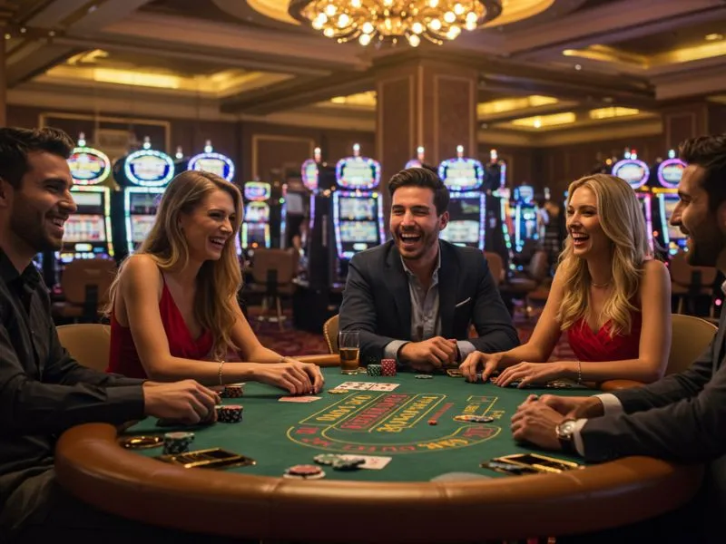 Friends enjoying a poker game at BMW Online Casino platform.