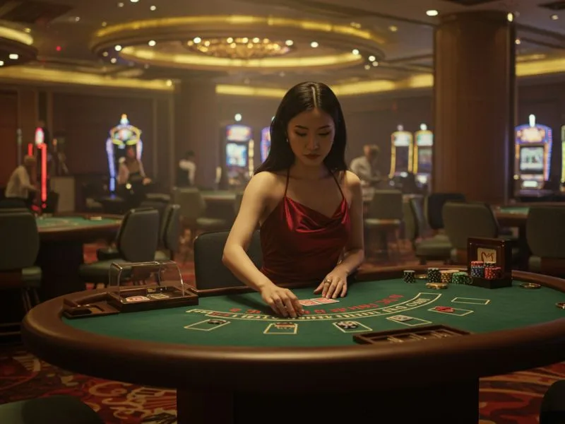 Serious girl playing poker at BMW Online Casino