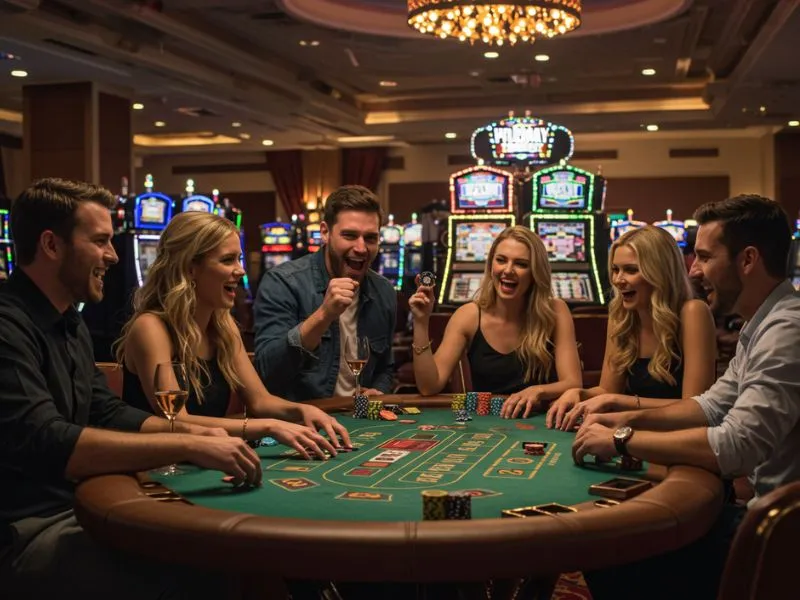 Friends enjoying poker and winning big at Jilibet Online Casino table