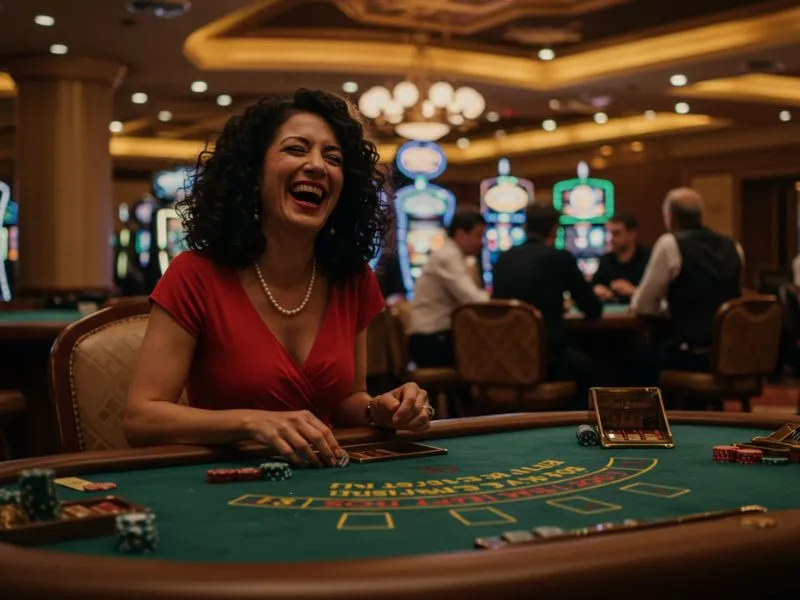 A focused woman playing poker on her laptop at Jilibet Online Casino, experiencing exciting online gameplay and winning opportunities