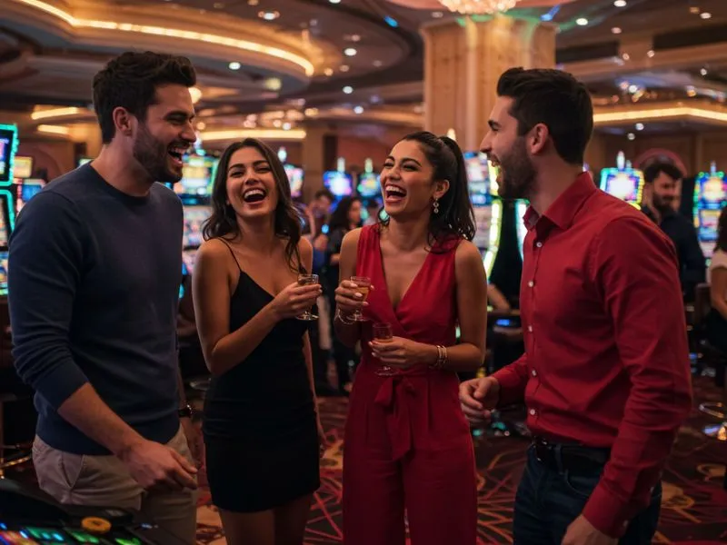 Friends laughing after winning poker at jiliko online casino