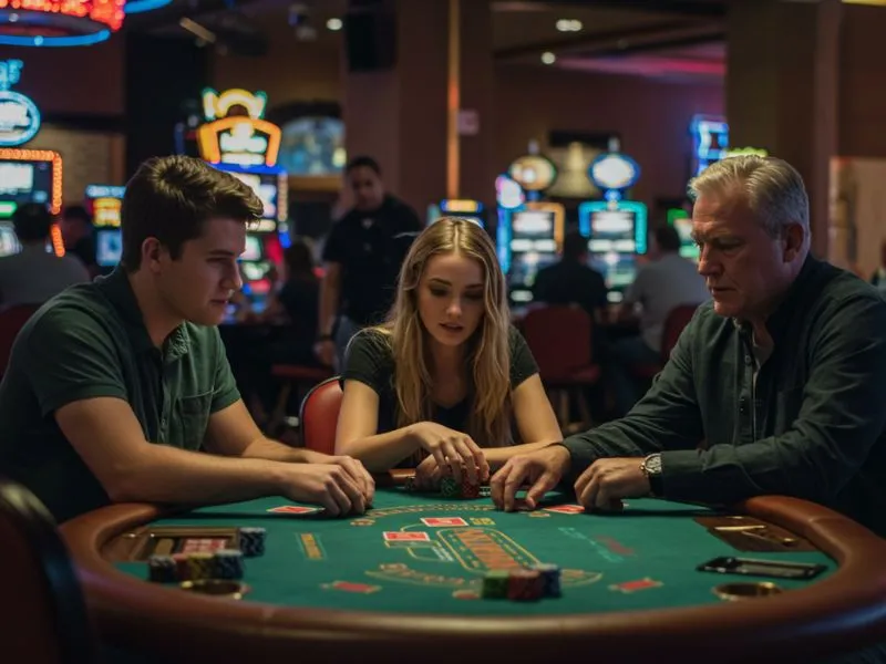 Friends enjoying a fun poker game at lucky calico online casino