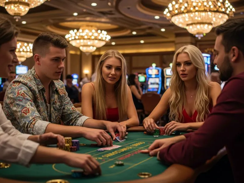 Happy couples enjoying a poker game at Lucky Horse Online Casino.