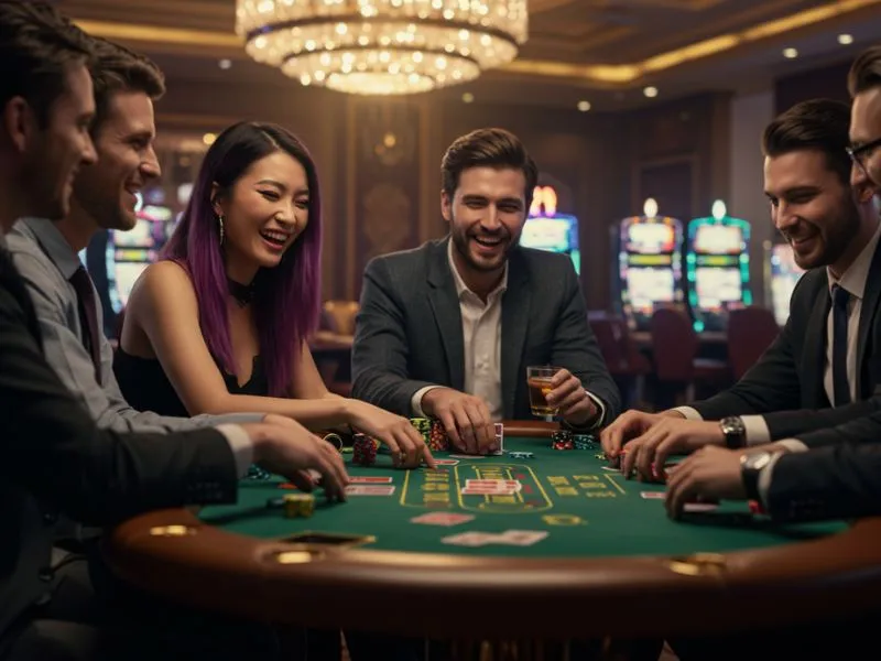 Friends celebrating a big win while playing poker at Pacquiao Online Casino.