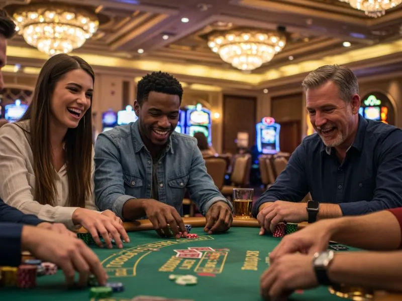 Friends laughing and enjoying games together after a successful phl63 online casino login.