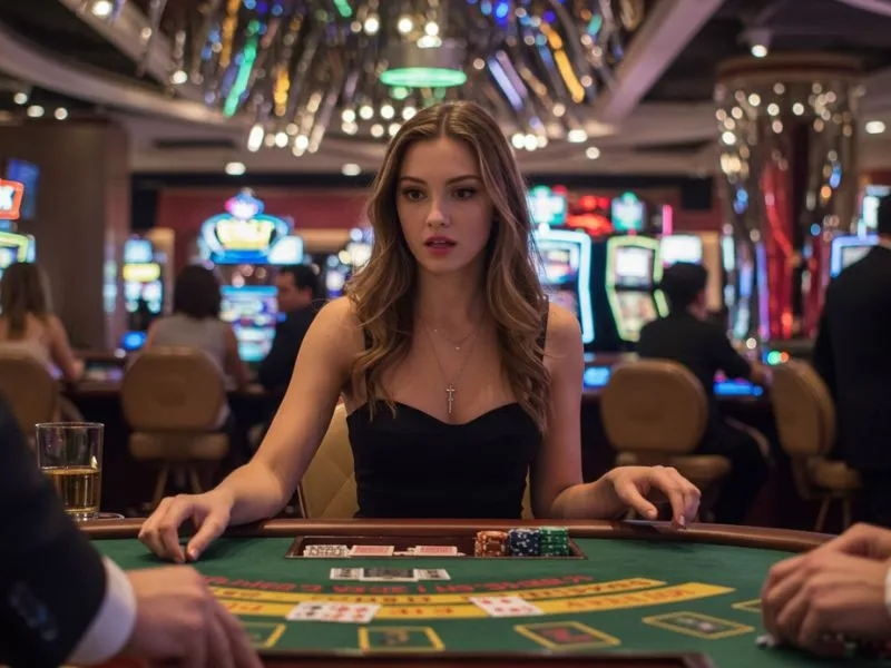 Pretty girl playing poker after successful phl63 online casino login