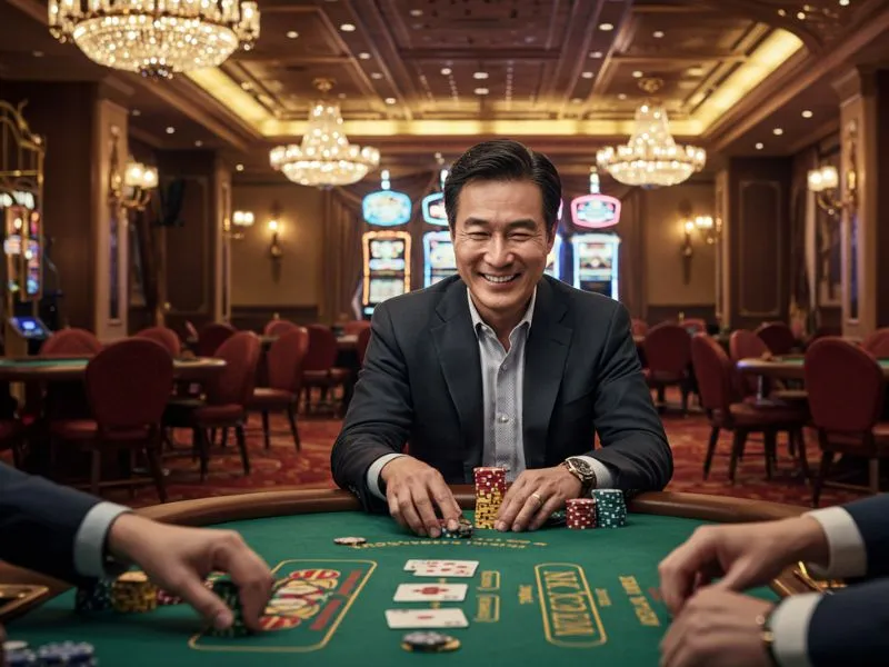 Man celebrating a poker win after completing his PHL63 Online Casino register successfully.