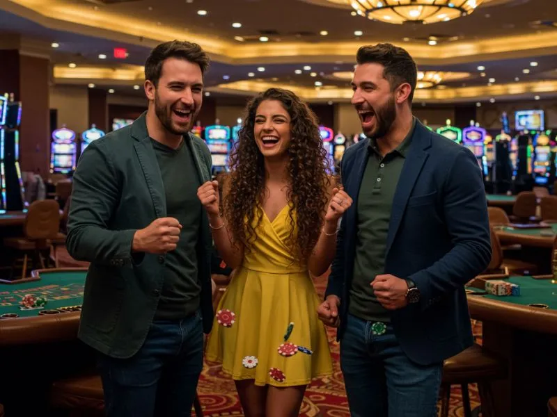 Lady in a yellow dress celebrating her poker win at PNXBet Online Casino