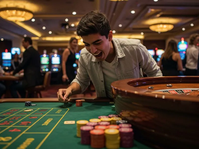 Young man enjoying roulette at PNXBet Online Casino table.