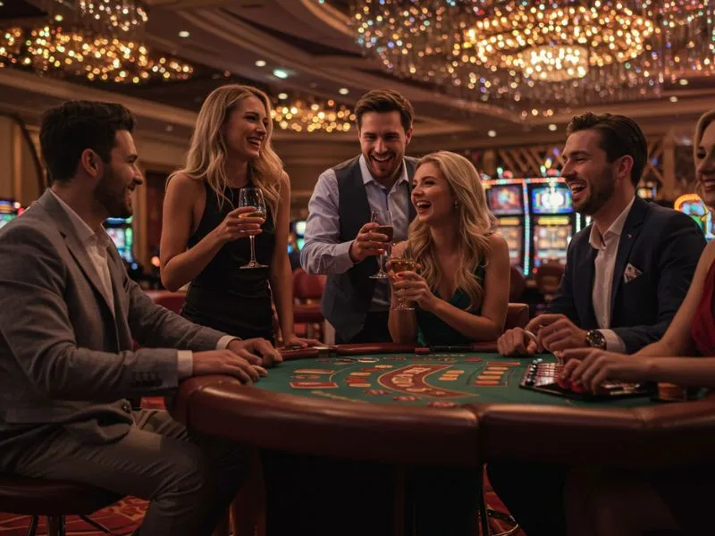 Players celebrating big wins at sw888 online casino.