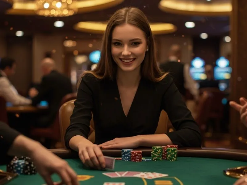 Happy woman celebrating a big win at 10 Jill Casino Online