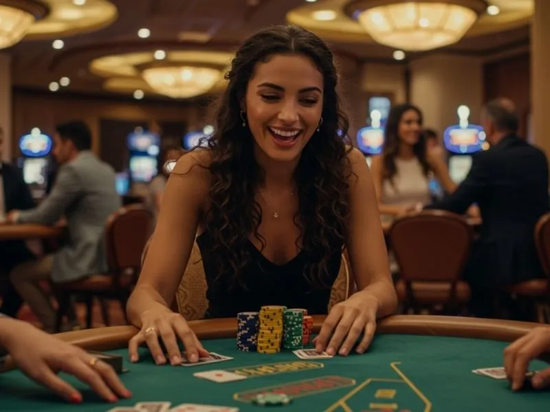 Happy poker player laughing while playing a game on the Apex Casino App