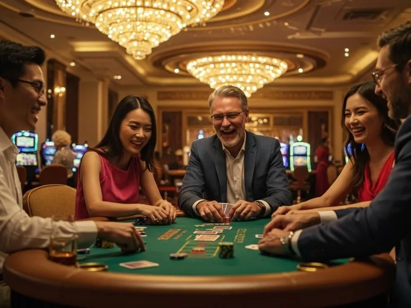 Friends celebrating a big win at the City of Dreams online casino