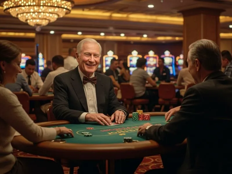 Happy group of friends playing poker together at FHM63 online casino