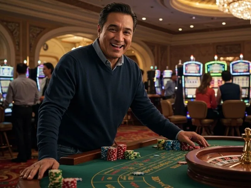 Smiling player having fun on roulette at lodislot 777 casino online
