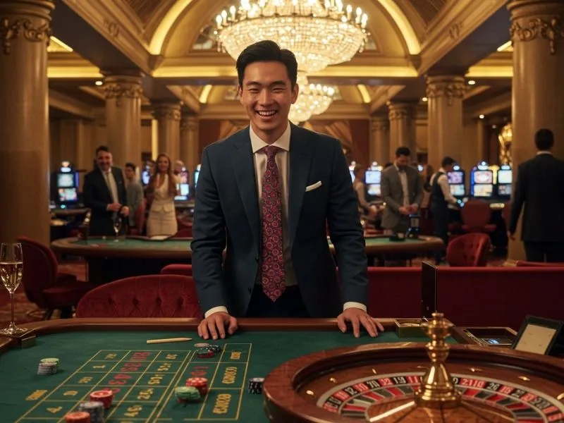 Roulette player enjoying casino night at me777 online casino