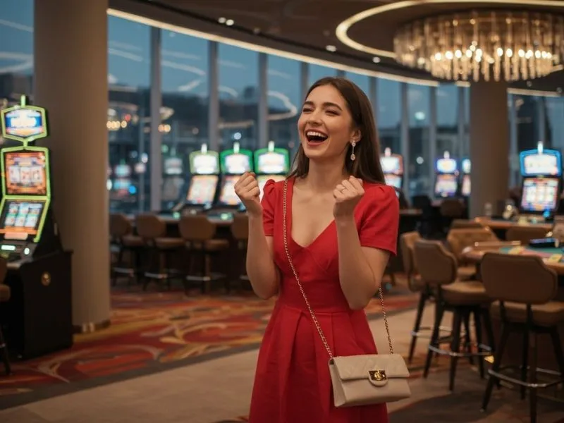 Elegant lady enjoying a luxurious gaming experience at Monte Carlo Casino Online