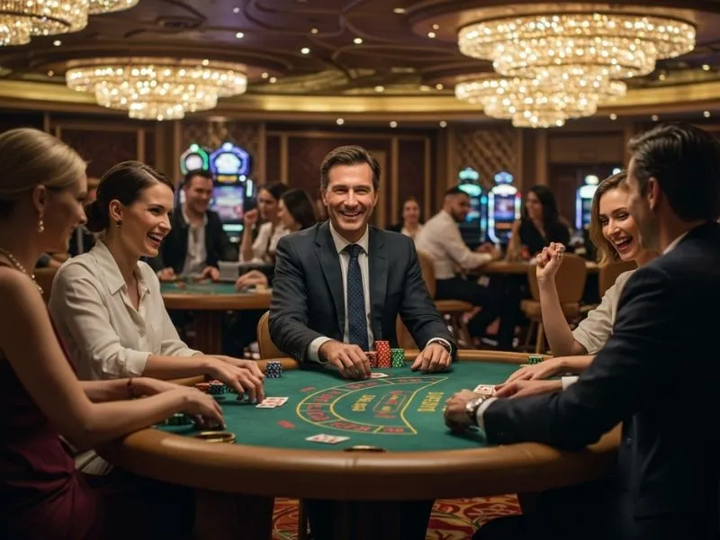 Online casino Manny Pacquiao and friends laughing together during an exciting poker round