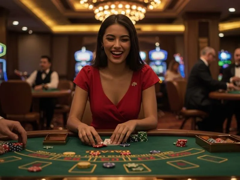 Happy woman celebrating a winning poker hand at ph333.ph casino