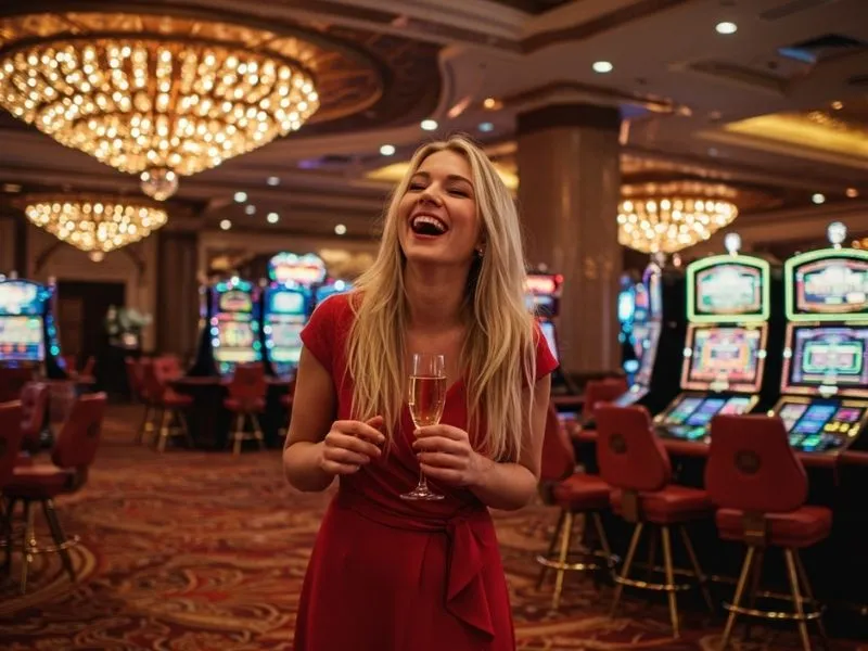Woman enjoying drinks and having fun at a vibrant tycoon casino