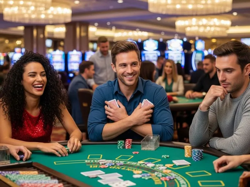 Player holding winning hand in a poker game at Casino Street