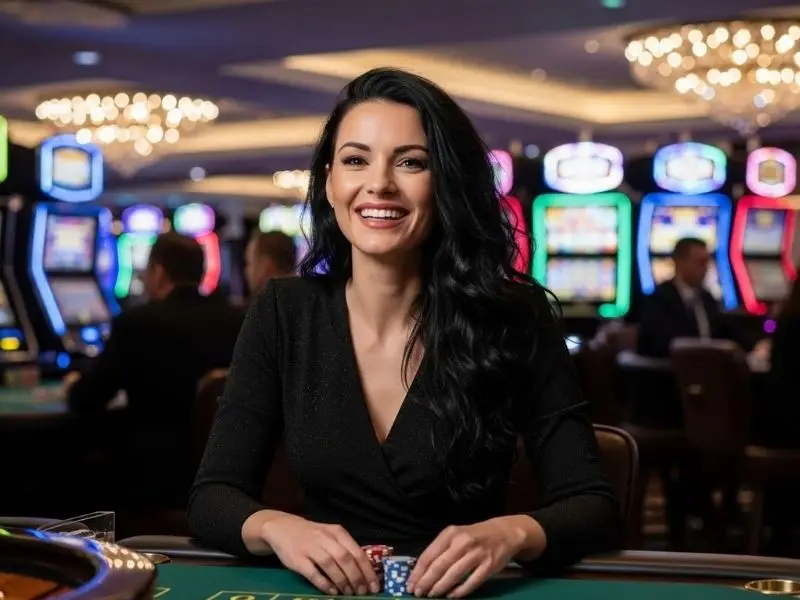 Pacquiao online gaming roulette player smiling with excitement while playing at a casino table