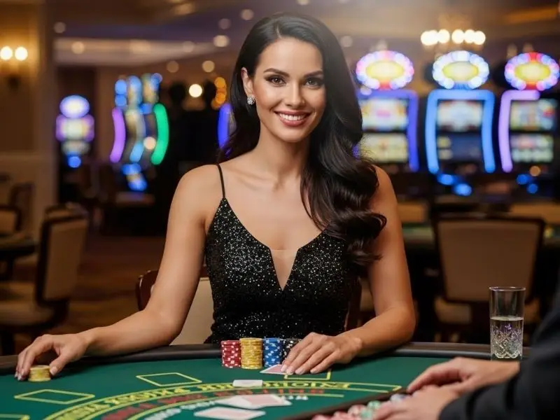 Woman placing chips on poker table at s5 casino free 51