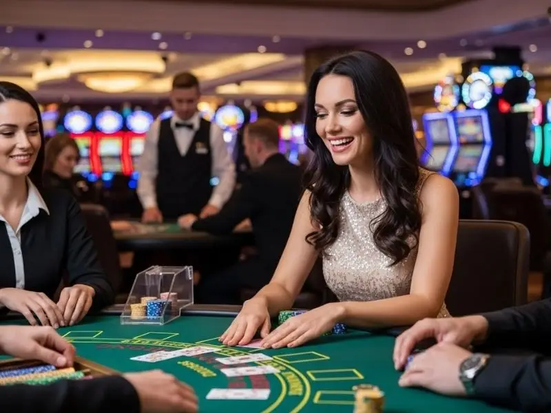 Woman smiling while playing table games at the S5 Casino Free 51, enjoying an exciting casino experience