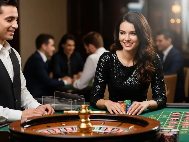Young lady smiling while playing roulette at the s5 casino free 51