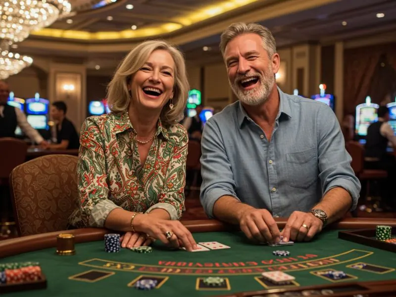 Lovely older couple spending their day happily playing casino games at S5 Casino Free.