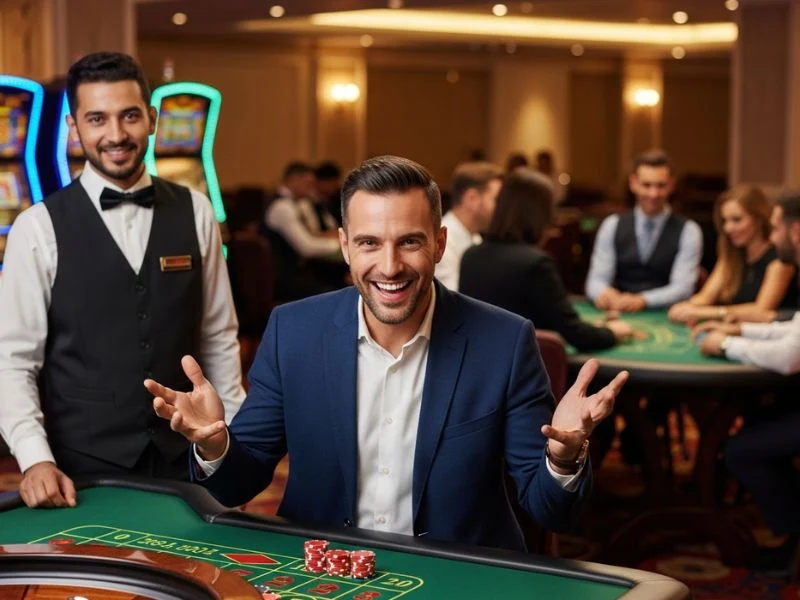 Smiling player with confidence after hitting the jackpot at sw888 casino