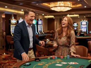 Sweet couple enjoying and sharing their love for casino games at Tala Casino.