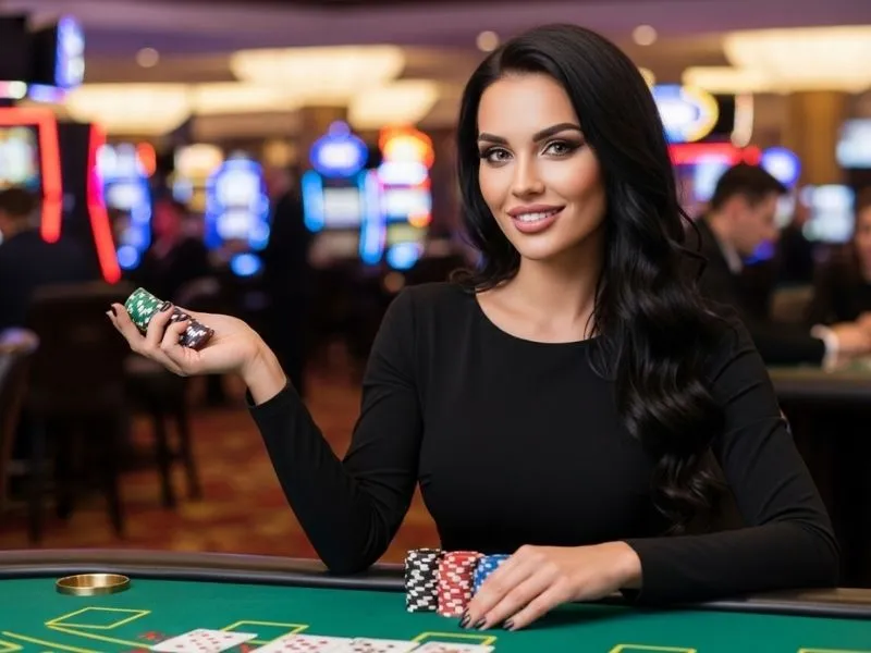 Lady enjoying a casino game with excitement at 777 casino 50 free spins