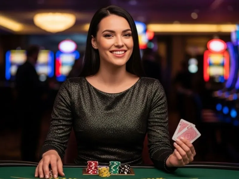 Cebu casino player happily placing a bet during an exciting poker round