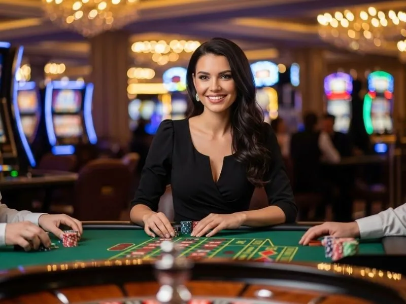 Cebu casino lady smiling while playing roulette at the casino table