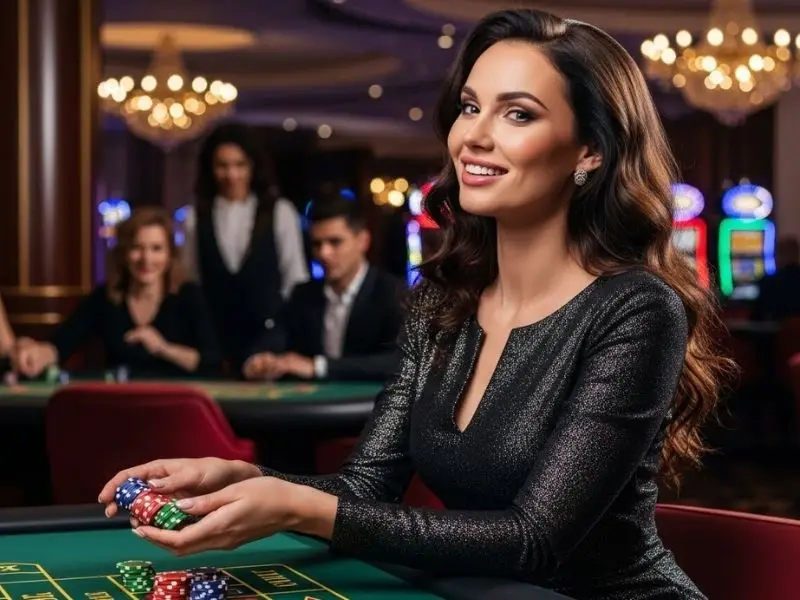 GoPlus Casino happy player holding winning poker betting chips with excitement