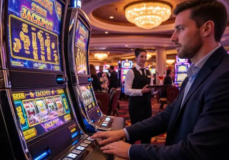 Winning player calm in celebration while playing slots at Online Casino PayPal.