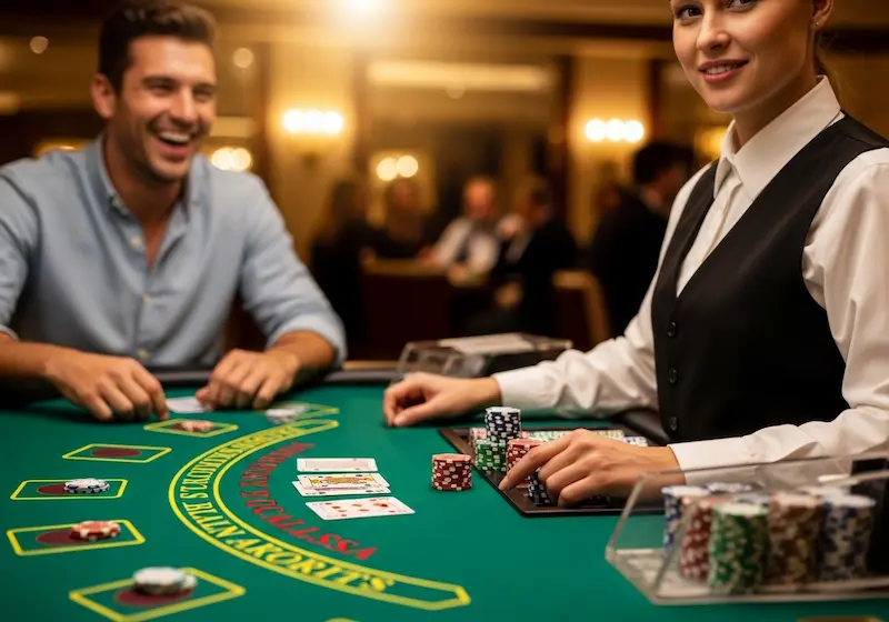 Confident player grinning after winning blackjack hand at TG777 Casino Login.