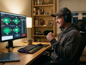 Friends celebrating while playing in a tournament at the biggest online casino