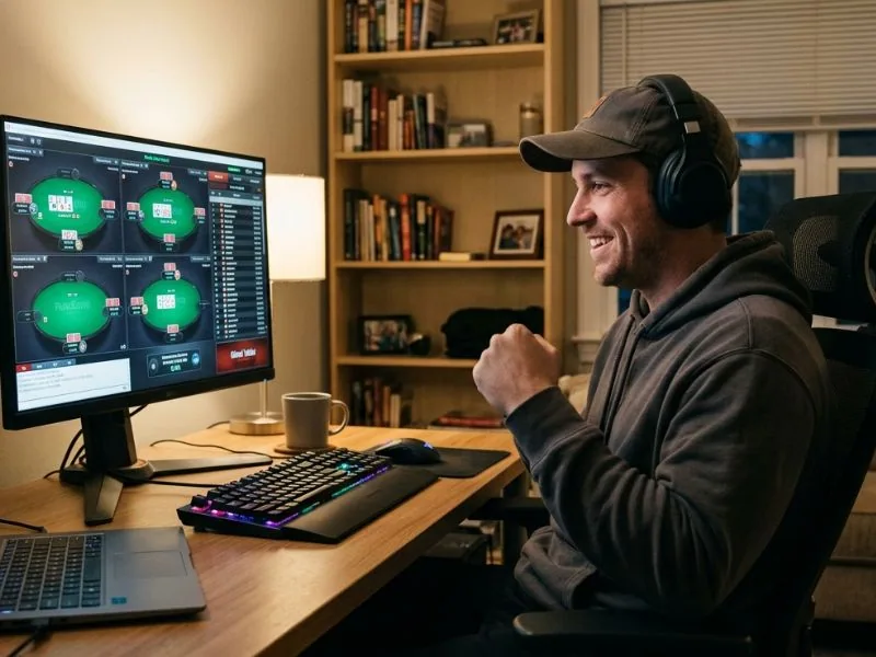 Friends celebrating while playing in a tournament at the biggest online casino