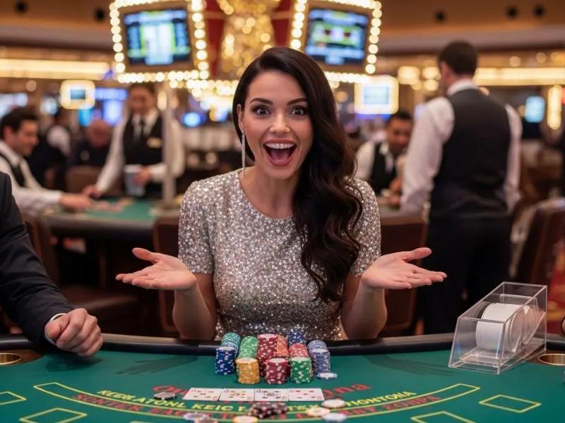 Man at Cgebet Online Casino Login smiling while holding playing cards, enjoying his winning hand