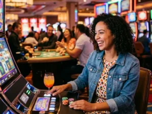 Player celebrating a win on a slot machine in fb777 slot casino login enjoy every chance to win big in the casino