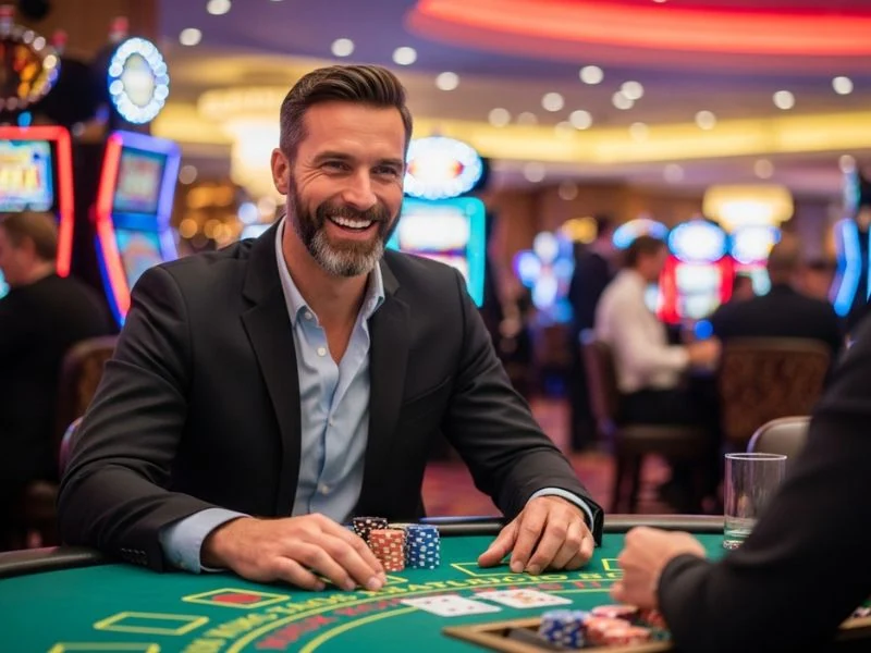 Buddy at Okada Online Casino holding chips, ready to place a bet on the roulette table