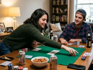 Online casino hacks friend leaning over table to move chips during a game