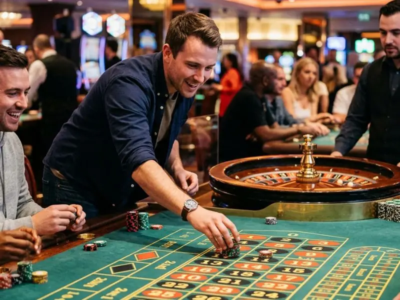 Buddy placing a bet on a roulette number at Resorts World online casino.